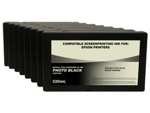 Set of 8 Dye Black Ink Cartridges (220ml) for Screen Printing Films - EPSON 7880, 9880