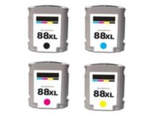 Special Set of 4 Remanufactured Cartridges to replace HP #88XL
