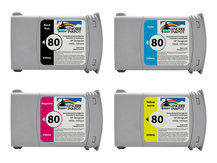 Special Set of 4 Remanufactured Cartridges for HP #80 DesignJet 1050, 1055