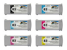 Special Set of 6 Remanufactured Cartridges for HP #83 DesignJet 5000uv, 5500uv